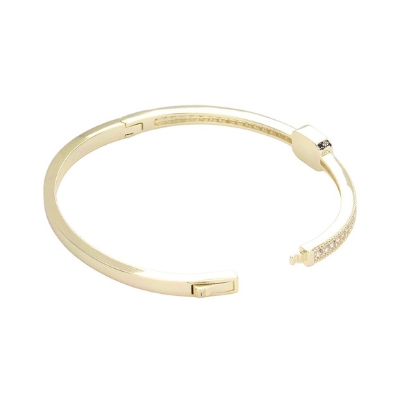 Pink Emerald Cut Stone With Pave Crystals Set in Gold Bangle - Picture 4 of 4